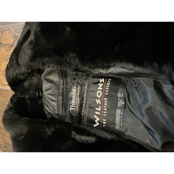 Vintage Wilsons Leather Jacket Black Floral Paisley Tie Waist cropped size small - Picture 10 of 12